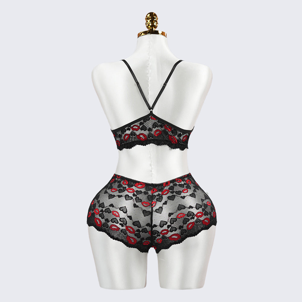 Black Lace Embroidery Sexy Bra Panty Set