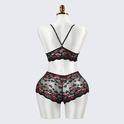 Black Lace Embroidery Sexy Bra Panty Set