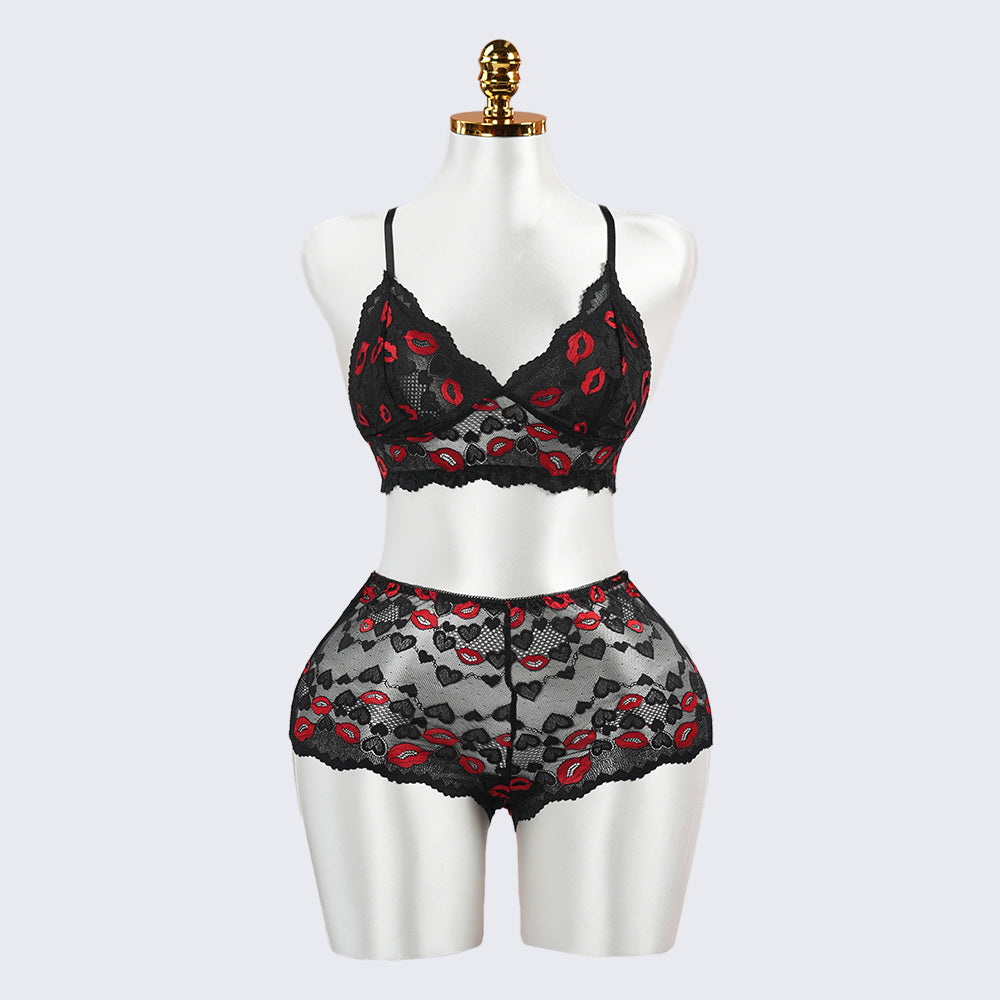 Black Lace Embroidery Sexy Bra Panty Set