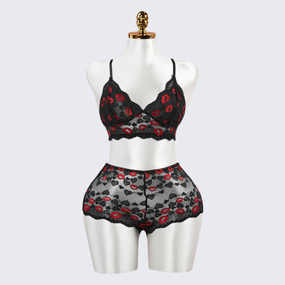 Black Lace Embroidery Sexy Bra Panty Set