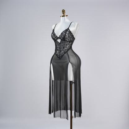Black Lace Floral Print Negligees
