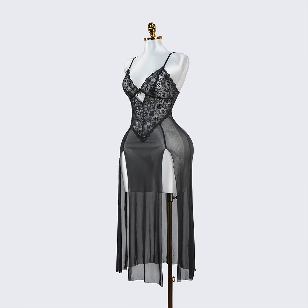 Black Lace Floral Print Negligees
