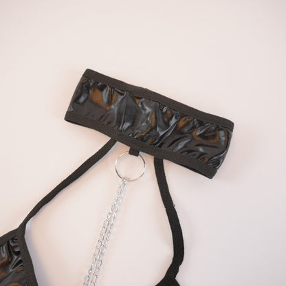 Sexy Black Leather Lingerie Bodysuit