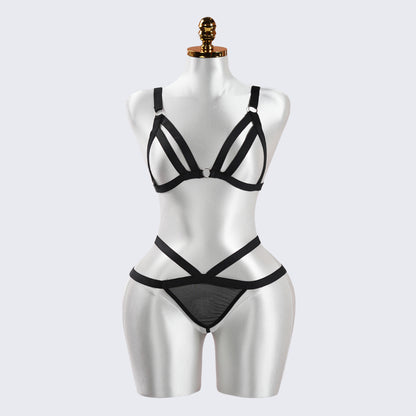 Black Strapping Cut-out Bra Panty Set