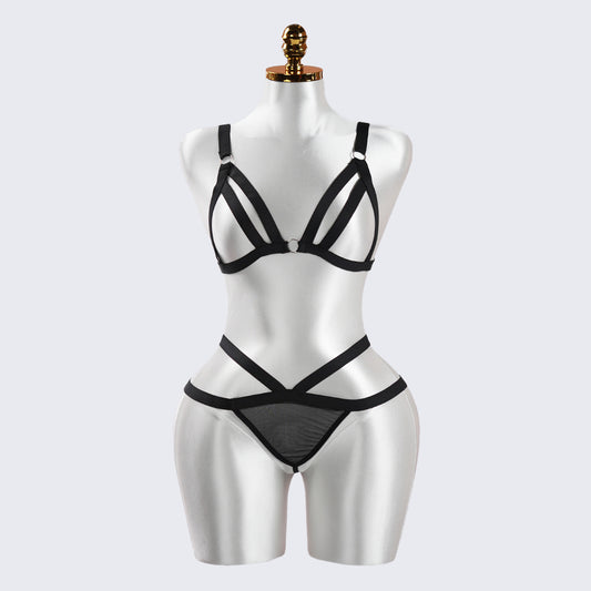 Black Strapping Cut-out Bra Panty Set