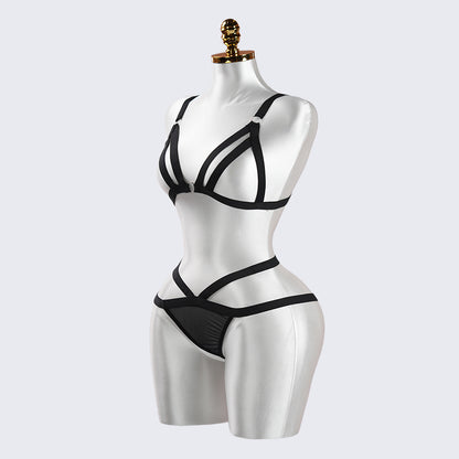 Black Strapping Cut-out Bra Panty Set