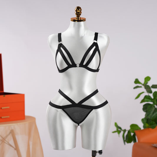 Black Strapping Cut-out Bra Panty Set