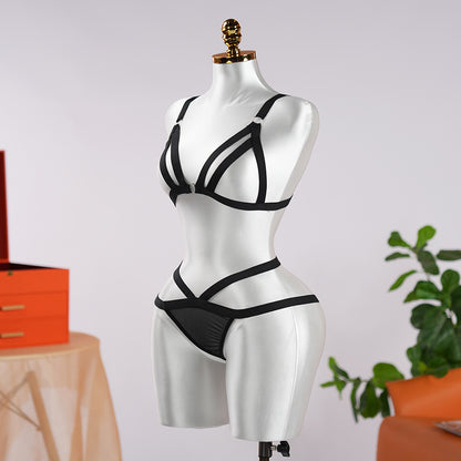 Black Strapping Cut-out Bra Panty Set