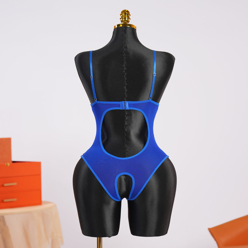 Blue Lace Open Crotch Design Bodysuit