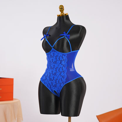 Blue Lace Open Crotch Design Bodysuit