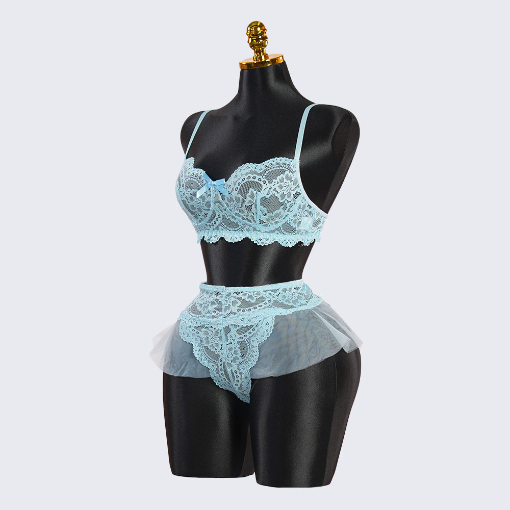 Blue Whisper Light Blue Lace Lingerie Set