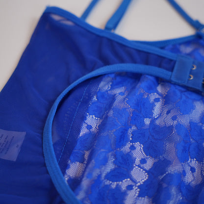 Blue Lace Open Crotch Design Bodysuit