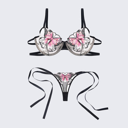 Butterfly Sheer Embroidered Mesh Bra Panty Set