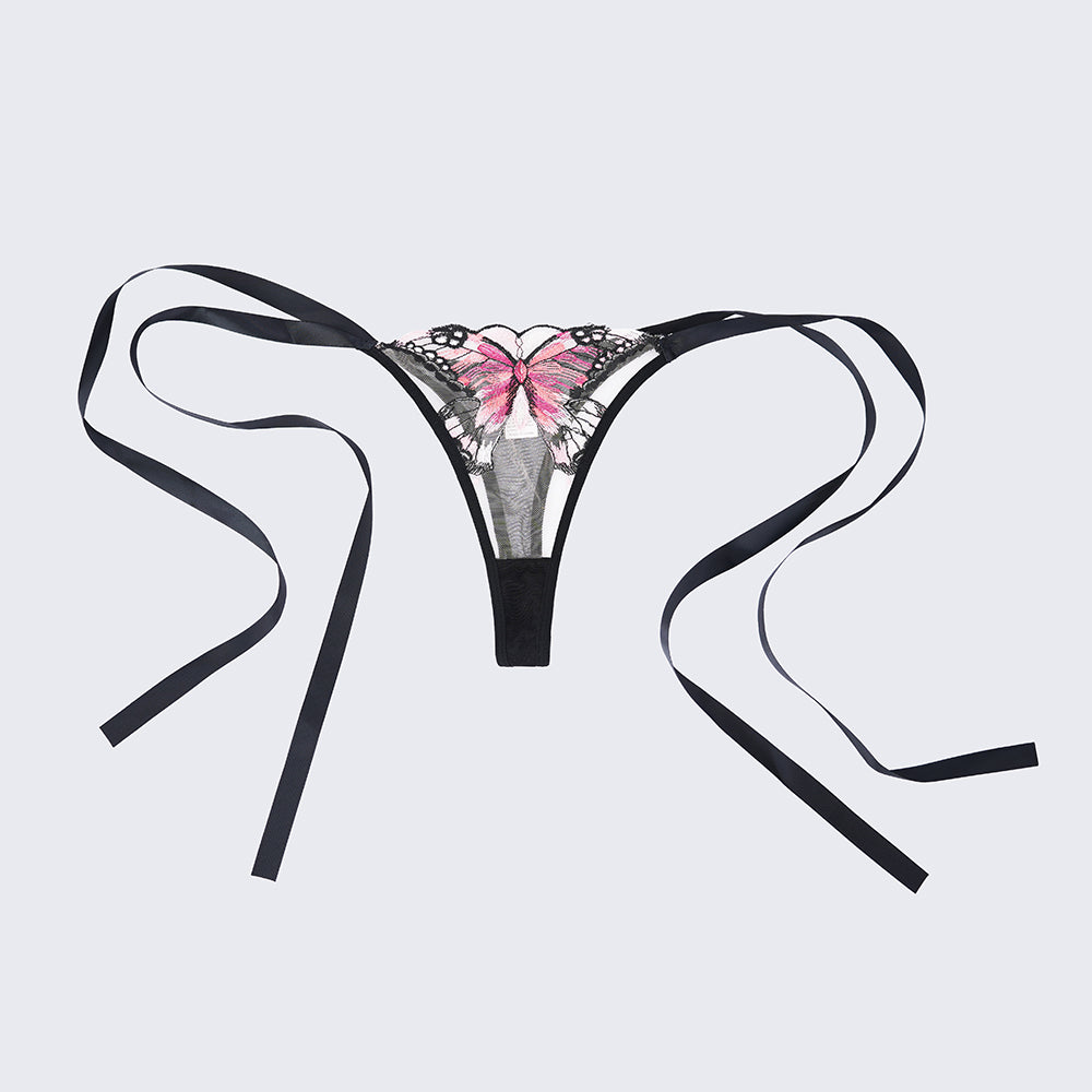 Butterfly Sheer Embroidered Mesh Bra Panty Set