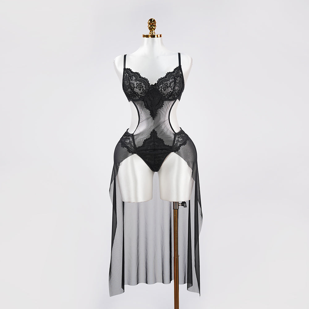 Sheer Black Lace Slip Dress