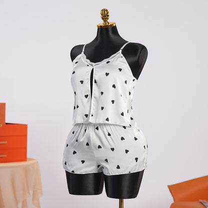 Chic Heart Pattern Two-Piece Pajama Set