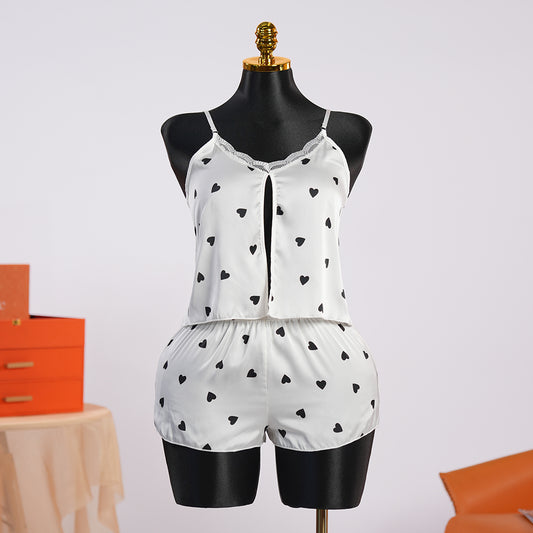 Chic Heart Pattern Two-Piece Pajama Set