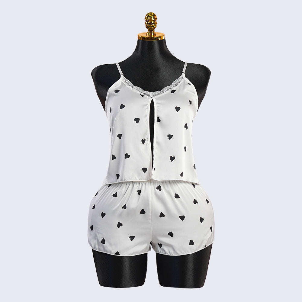 Chic Heart Pattern Two-Piece Pajama Set