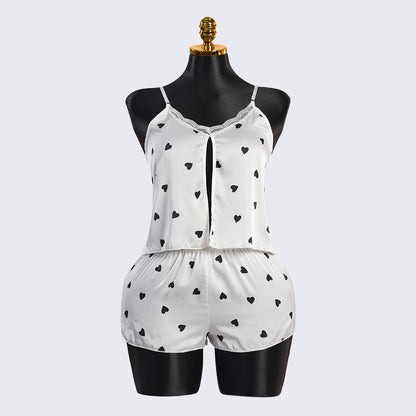 Chic Heart Pattern Two-Piece Pajama Set