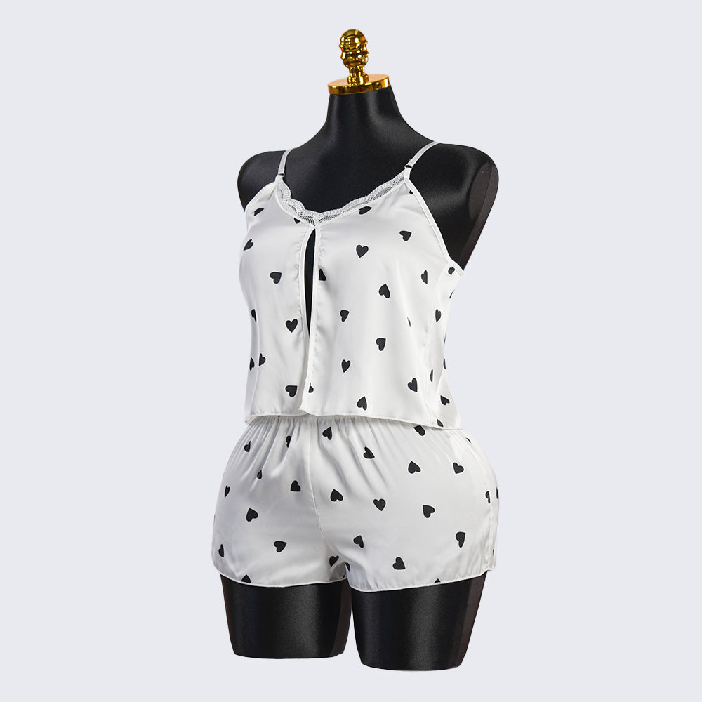 Chic Heart Pattern Two-Piece Pajama Set
