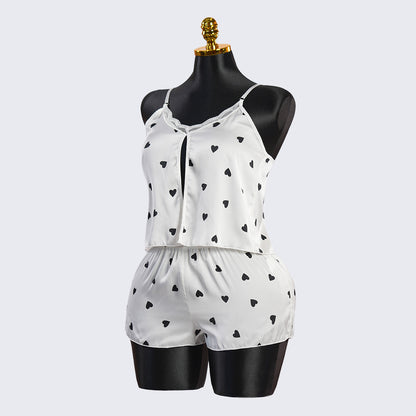 Chic Heart Pattern Two-Piece Pajama Set