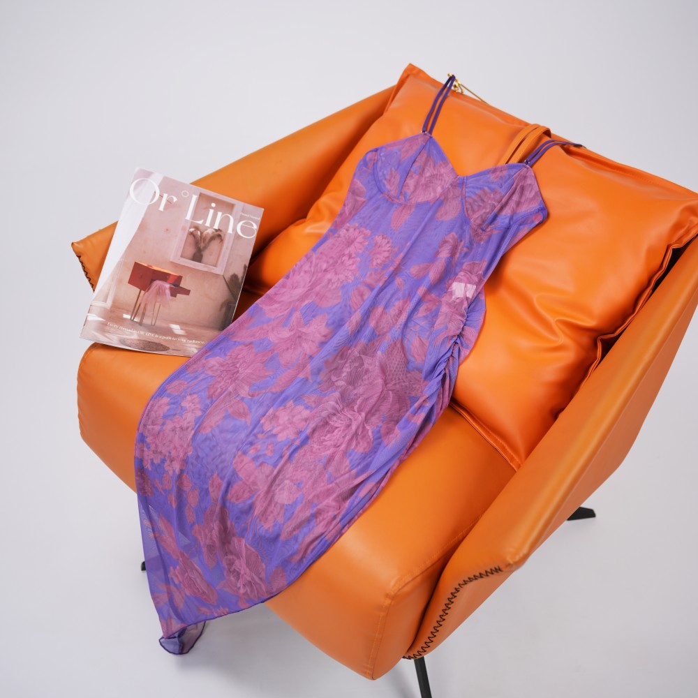 Colorful Elastic See-Through High Slit Suspender Dress