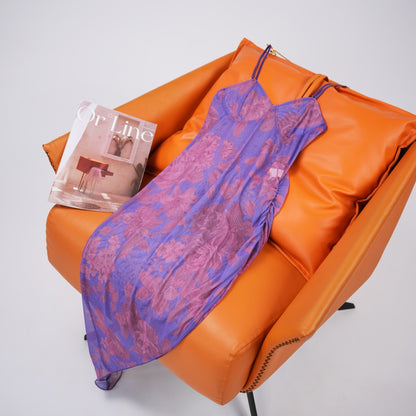 Colorful Elastic See-Through High Slit Suspender Dress