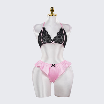Contrasting Colors Lace Embroidery See-Through Sexy Bra Panties Set