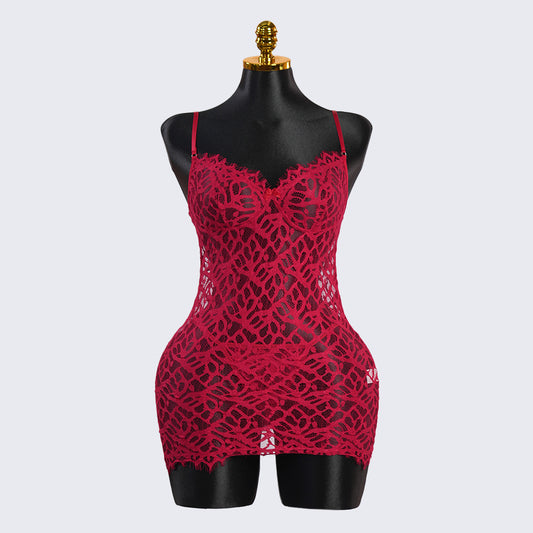 Crimson Enchantment Red Lace Nightdress