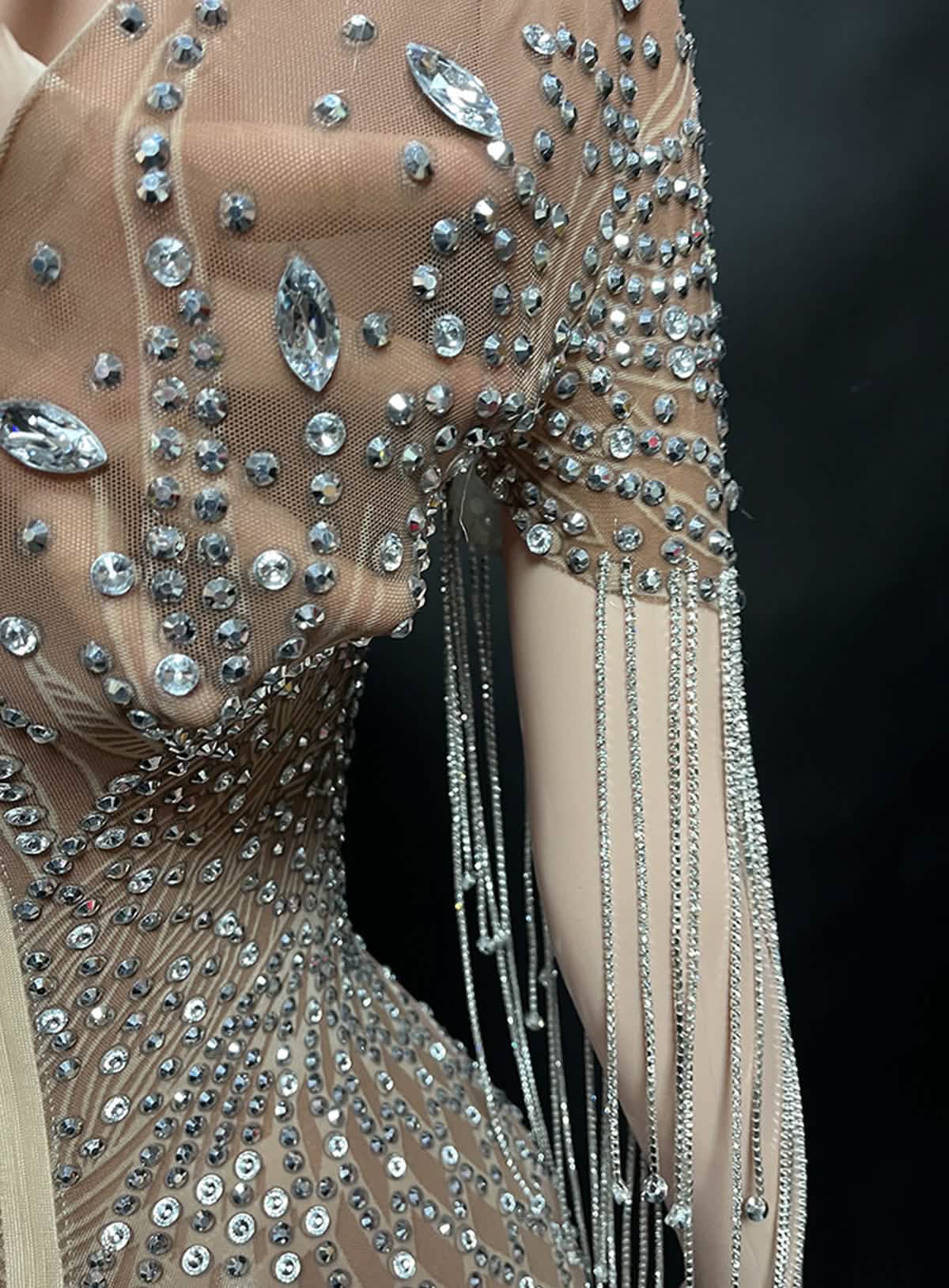 Crystal Beaded Fringe Gown