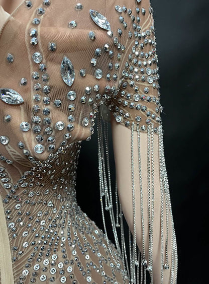 Crystal Beaded Fringe Gown