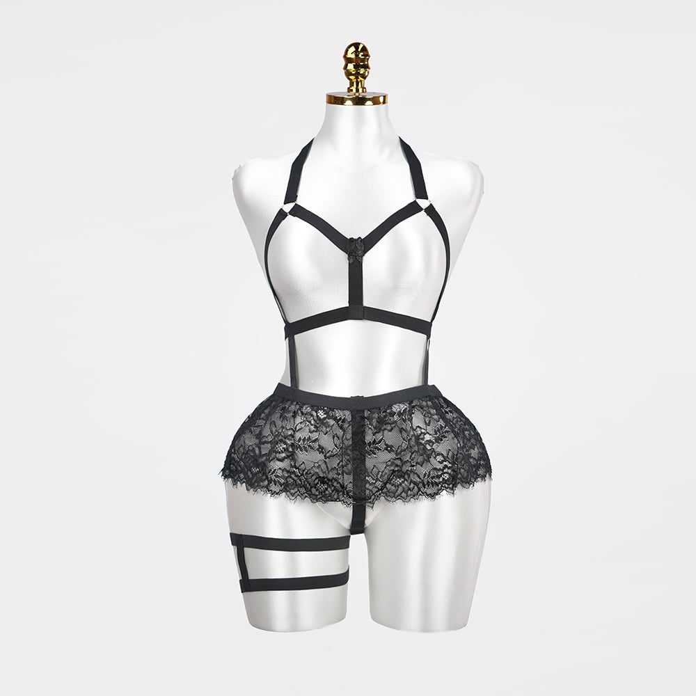 Plus Size Cutout Cupless Lingerie Skirt Set