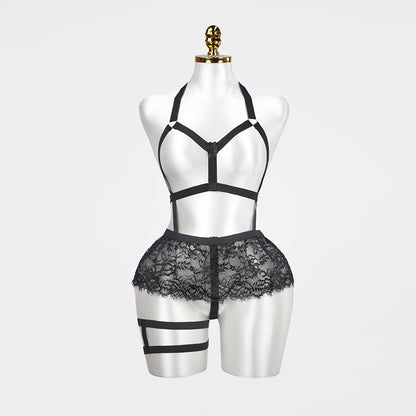 Plus Size Cutout Cupless Lingerie Skirt Set