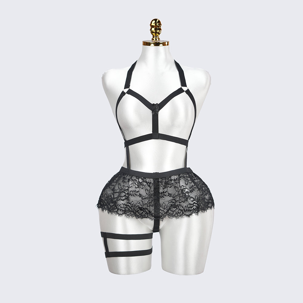 Plus Size Cutout Cupless Lingerie Skirt Set