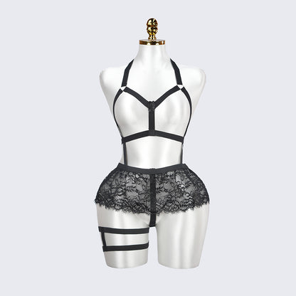Plus Size Cutout Cupless Lingerie Skirt Set