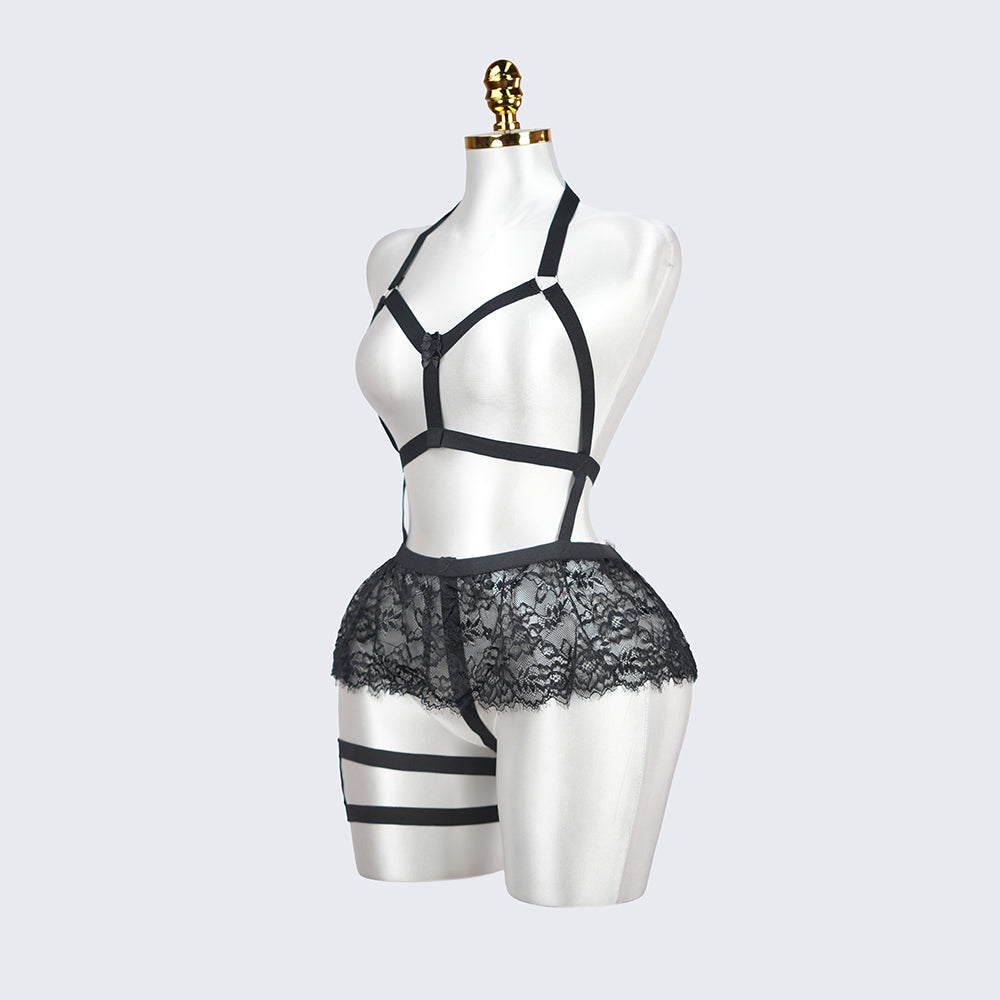 Plus Size Cutout Cupless Lingerie Skirt Set