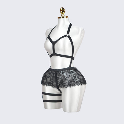 Plus Size Cutout Cupless Lingerie Skirt Set