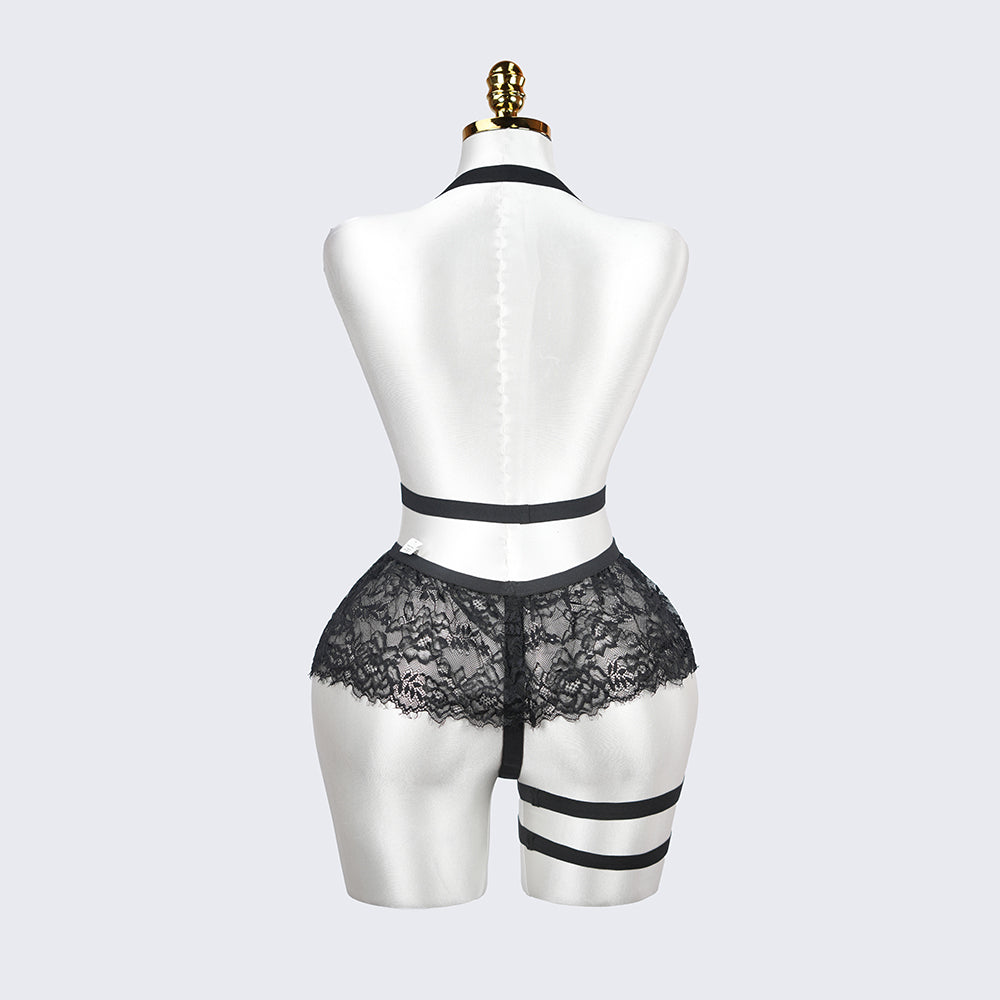 Plus Size Cutout Cupless Lingerie Skirt Set
