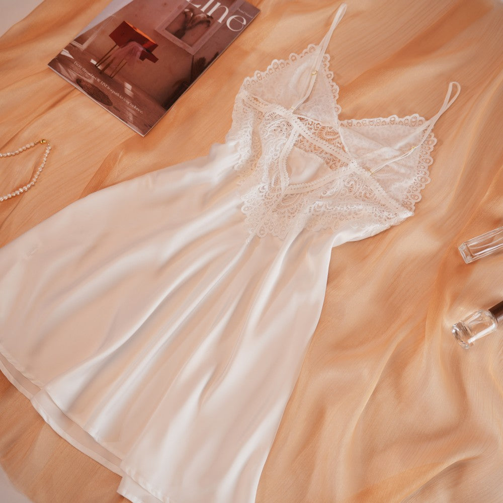 Spaghetti Strap Lace Backless Satin Dress