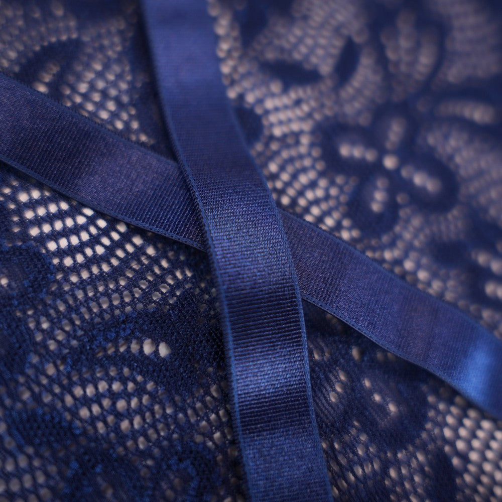 Blue Lace Floral Embroidery See-through Beaded Chemises