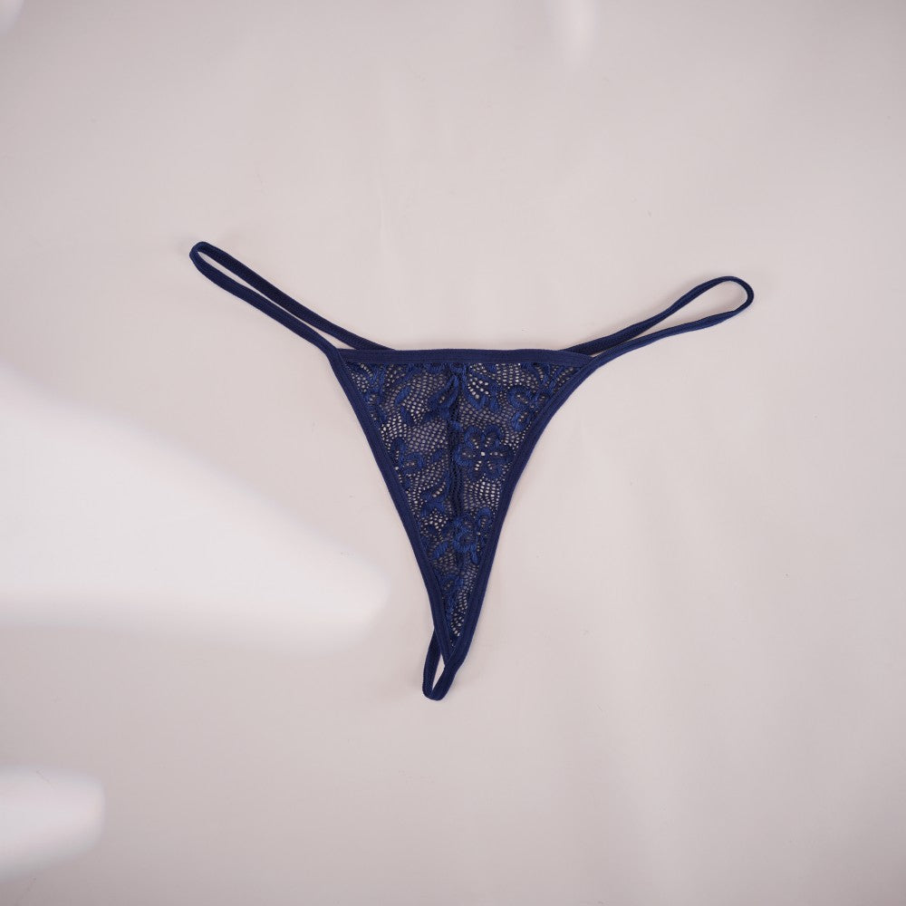 Blue Lace Floral Embroidery See-through Beaded Chemises