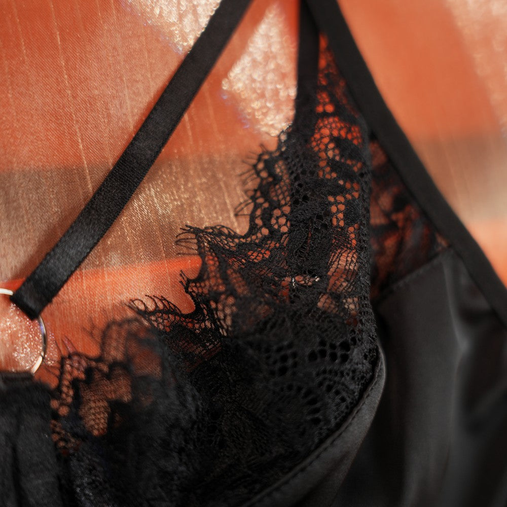 Black Polka Dot Mesh Gauze Top Panty Set