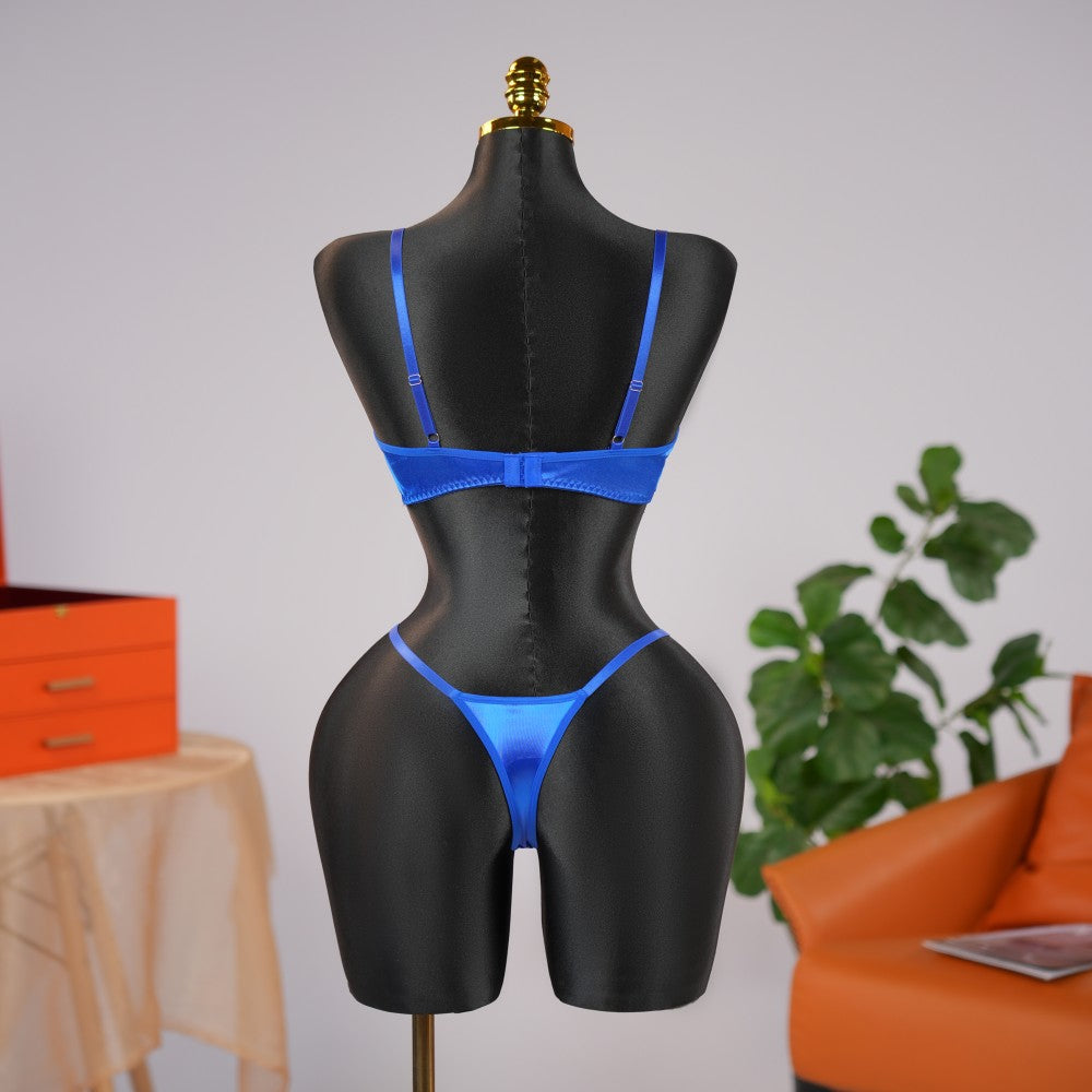 Blue Floral Lace Embroidered See-through Bra