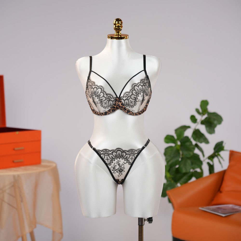 Leopard Floral Embroidery Lace Bra