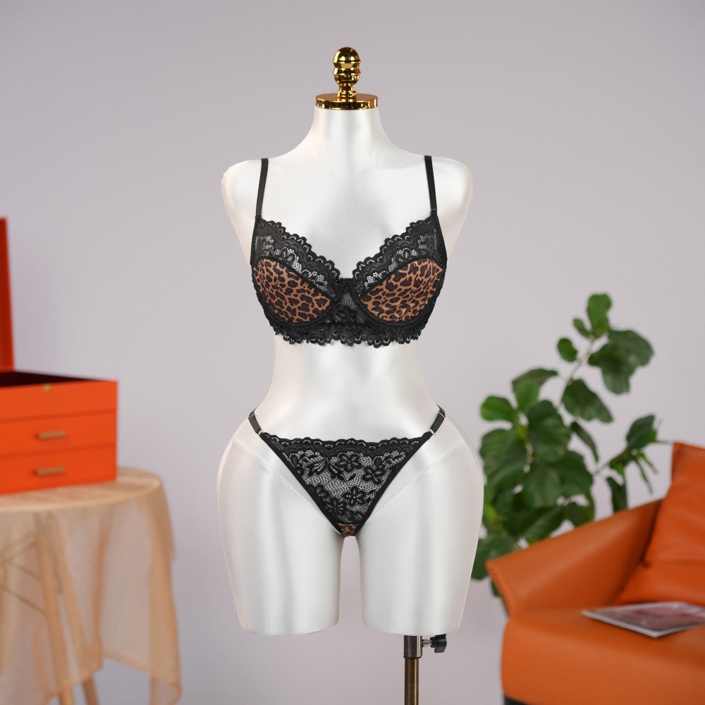 Leopard Lace Embroidered Panty Bra Set
