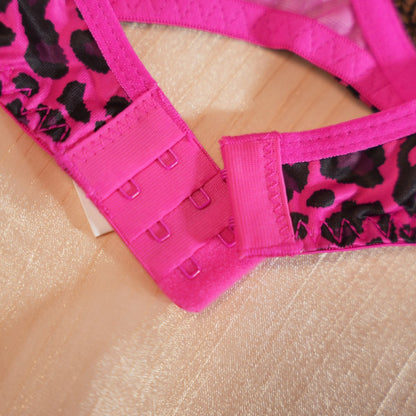 Leopard Floral Embroidery Lace Bra