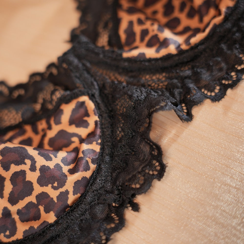 Leopard Lace Embroidered Panty Bra Set
