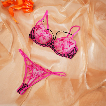 Leopard Floral Embroidery Lace Bra