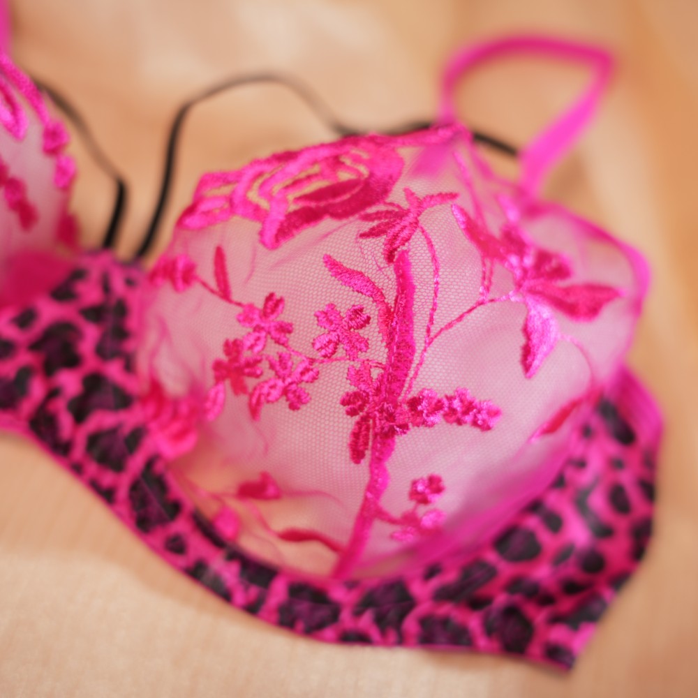 Leopard Floral Embroidery Lace Bra