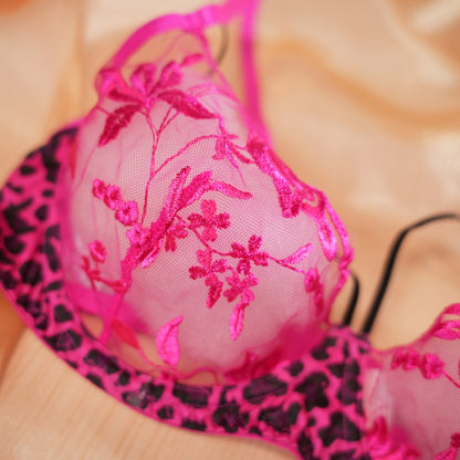 Leopard Floral Embroidery Lace Bra